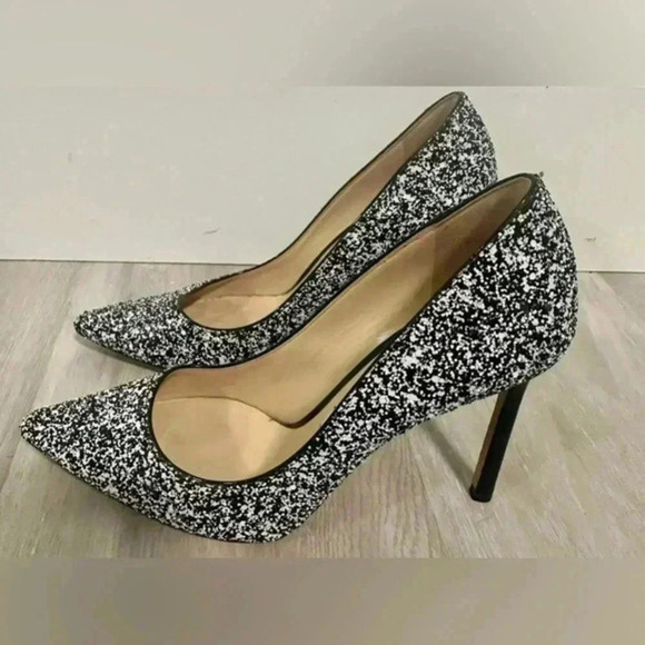 Jimmy Choo Monochrome Coarse Glitter Fabric Romy Pointed Toe Pumps Size 36 - Picture 6 of 11